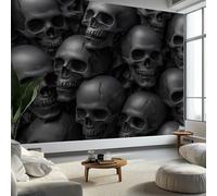 Mural de pared de calavera de terror, papel pintado fotográfico con patrón negro, moderno no tejido, para sala de estar o dormitorio de niños, 250 x 175 cm (ancho x alto)