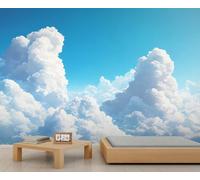 Mural de pared de cielo azul y nubes blancas, mural de nubes, papel pintado de paisaje para sala de estar, dormitorio, murales de pared de nubes, 350 x 254 cm (no se despega)