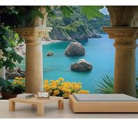 Mural de pared de columnas romanas italianas, mural de edificio europeo, papel pintado de paisaje para sala de estar, dormitorio, murales de pared italianos, 250 x 175 cm (no se despega)