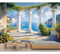 Mural de pared de edificio europeo, mural de columnas romanas italianas, papel pintado de paisaje costero para sala de estar, dormitorio, murales de pared de paisaje italiano, 200 x 140 cm (no se