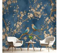 Mural de Pared de Elegancia Lujo con Ramas De Pan De Oro Pájaros, Papel Pintado Fotográfico 400Anx280Al cm, Murales Fotográfico Decorativo para Sala de Estar, Dormitorio, Oficina