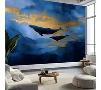 Mural de pared de ensueño cielo ballena madre niño papel pintado fotográfico no tejido, papel pintado fotográfico azul oscuro decorativo para sala de estar, dormitorio, baño, papel pintado fotográfico