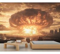 Mural de pared de explosión nuclear de 200 x 140 cm, mural de nube de hongos, papel tapiz explosivo de bomba nuclear para sala de estar, dormitorio, paisaje, decoración del hogar (no se pela y pega)