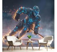 Mural de Pared de Fantasía con Jugador De Hockey Sobre Hielo De Fuego, Papel Pintado Fotográfico 400Anx280Al cm, Murales Fotográfico Decorativo para Sala de Estar, Dormitorio, Oficina