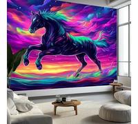 Mural de pared de fantasía con nubes y caballos negros, papel pintado fotográfico con patrón morado, moderno no tejido, para sala de estar o dormitorio de niños, 300 x 210 cm (ancho x alto)