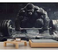 Mural de pared de gorila de levantamiento de pesas, 150 x 105 cm, mural grande de gorila para dormitorio, gimnasio, decoración de pared de mono (no se pela y pega)