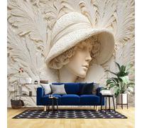 Mural De Pared De Lujo Con Diseño De Mujer Vintage 200X112 Pulgadas Papel Tapiz Con Retrato De Dama En Relieve 3D Con Diseño De Sombrero De Plumas Para Dormitorio Y Sala De Estar Elegante Decoraci