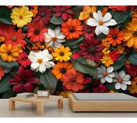 Mural de pared de margaritas, mural de flores naranjas, papel pintado de flores de primavera para sala de estar, dormitorio, murales de pared florales, 150 x 105 cm (no se despega)