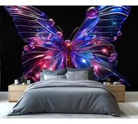 Mural de pared de mariposa neón cyberpunk: alas cósmicas con efecto cristal para dormitorio, sala de juegos y amantes de la decoración de ciencia ficción. 300x230cm (No es autoadhesivo)