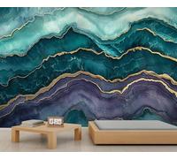 Mural de pared de mármol verde y morado, mural de mármol de lujo, papel pintado contemporáneo para salón o dormitorio, papel pintado ambiental para pared - 300x210cm (no autoadhesivo)