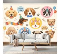 Mural de pared de Mascotas Avatares, papel pintado fotográfico con Perros Fiesta, 350 x 256cm (ancho x alto), mural fotográfico decorativo para sala de estar, dormitorio, oficina