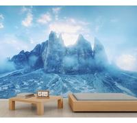 Mural de pared de montaña multi-cumbre nebulosa - Papel tapiz de paisaje alpino con cumbre nublada para decoración de salón y dormitorio 250x175cm (No es autoadhesivo)