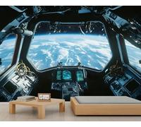 Mural de pared de nave espacial, mural de nave espacial, papel tapiz futurista para sala de estar, dormitorio, murales de pared de estación espacial, 300 x 210 cm (no se despega)
