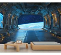 Mural de pared de nave espacial, mural del espacio exterior, papel tapiz de nave espacial para sala de estar, dormitorio, murales de pared futuristas, 450 x 315 cm (no se despega)