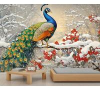 Mural de pared de pavo real, escena de nieve, papel pintado 3D, mural de pavo real para sala de estar, dormitorio, estudio, decoración de fondo de televisión, 150 x 100 cm