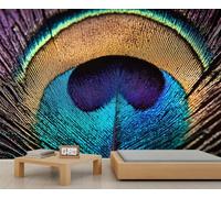 Mural de pared de plumas de pavo real, papel pintado 3D de plumas azules, mural de pavo real para decoración de fondo de sala de estar, dormitorio, sofá, TV, 350 x 256 cm