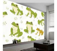 Mural de pared de rana de dibujos animados, papel pintado fotográfico con patrón de animales verdes, moderno no tejido, para sala de estar o dormitorio de niños, 200 x 140 cm (ancho x alto)