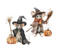 Mural de pared de ratones y mago de dibujos animados de ratones y calabaza | diseño de animales juguetones con diseño de escoba para dormitorio, sala de estar, cocina, adhesivo de pared humorístico