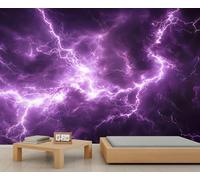 Mural de pared de relámpago, mural de relámpago morado, papel tapiz de tormenta de trueno para sala de estar, dormitorio, murales de pared de tormenta - 350 x 254 cm (no se despega)