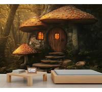 Mural de pared de setas, mural de bosque, papel pintado de paisaje para sala de estar, dormitorio, murales de pared de hongos, 100 x 70 cm (no se despega)
