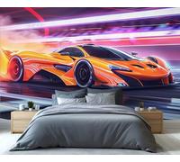 Mural de pared de superdeportivo naranja neón: arte futurista de máquinas de carreras para sala de juegos, guarida masculina y decoración para entusiastas del automovilismo. 280x200cm