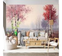 Mural de pared de tamaño personalizado, autoadhesivo, extraíble, tela serena, río, otoño, árboles, paisaje, paisaje brumoso, pintura artística, calcomanía de pared grande, decoración para sala de