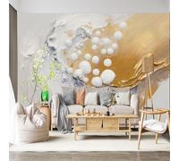 Mural de pared de tamaño personalizado, autoadhesivo, tela extraíble, abstracto, dorado, blanco, burbujas, arte texturizado, calcomanía de pared grande para sala de estar