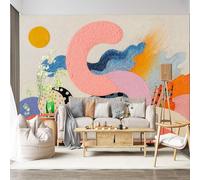 Mural de pared de tamaño personalizado, autoadhesivo, tela extraíble, abstracto, formas modernas, ondas, formas orgánicas, arte contemporáneo, calcomanía de pared grande para sala de estar