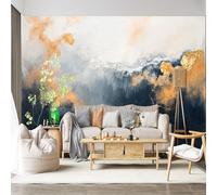 Mural de pared de tamaño personalizado, autoadhesivo, tela extraíble, abstracto, salpicaduras doradas, océano azul oscuro, estilo de impresión texturizada, gran calcomanía de pared para sala de estar