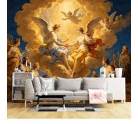 Mural de pared de tamaño personalizado, autoadhesivo, tela extraíble, ángeles entre nubes, cielo, luz, neoclásico, arte decó, grande, decoración para sala de estar