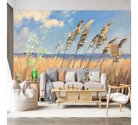 Mural de pared de tamaño personalizado, autoadhesivo, tela extraíble, cañas altas, escena costera, brisa del océano, paisaje, calcomanía de pared grande, decoración para sala de estar