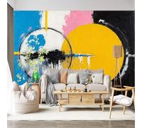 Mural de pared de tamaño personalizado, autoadhesivo, tela extraíble, círculos abstractos, textura, formas modernas, atrevidas, colores vibrantes, calcomanía de pared grande para decoración de sala de