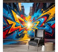 Mural de pared de tamaño personalizado, autoadhesivo, tela extraíble, colorido, abstracto, graffiti, arte callejero, explosión, diseño urbano pop, calcomanía de pared grande para sala de estar