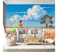 Mural de pared de tamaño personalizado, autoadhesivo, tela extraíble, día soleado, mujer, caminando, perro, desierto, paisaje, grande, decoración para sala de estar