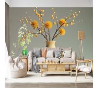 Mural de pared de tamaño personalizado, autoadhesivo, tela extraíble, flores amarillas, ramas florales, textura abstracta contemporánea, gran adhesivo decorativo para sala de estar