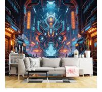 Mural de pared de tamaño personalizado, autoadhesivo, tela extraíble, futurista, industrial, ciberpunk, ciudad, grande, decoración para sala de estar