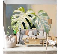 Mural de pared de tamaño personalizado, autoadhesivo, tela extraíble, hoja de Monstera, planta tropical, arte botánico, pintura realista, calcomanía de pared grande para sala de estar