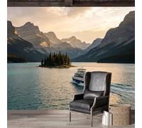 Mural de pared de tamaño personalizado, autoadhesivo, tela extraíble, lago, montaña, puesta de sol, paisaje, gran decoración para sala de estar