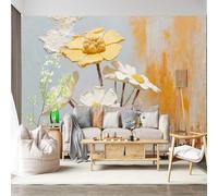 Mural de pared de tamaño personalizado, autoadhesivo, tela extraíble, margaritas, textura floral, arte pastel, calcomanía de pared grande para sala de estar