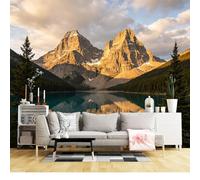 Mural de pared de tamaño personalizado, autoadhesivo, tela extraíble, montaña, lago, amanecer, paisaje, desierto, reflejo, gran adhesivo decorativo para sala de estar
