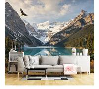 Mural de pared de tamaño personalizado, autoadhesivo, tela extraíble, montaña, lago, bosque, ciervos, vida silvestre, paisaje, calcomanía de pared grande, decoración para sala de estar