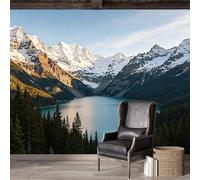 Mural de pared de tamaño personalizado, autoadhesivo, tela extraíble, montaña nevada, lago, paisaje alpino, paisaje natural, panorámico, gran adhesivo decorativo para sala de estar