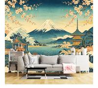 Mural de pared de tamaño personalizado, autoadhesivo, tela extraíble, monte de pagoda japonesa, flor de cerezo Fuji, ola del océano, arte Ukiyoe, decoración grande para sala de estar