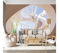 Mural de pared de tamaño personalizado, autoadhesivo, tela extraíble, orgánica, arquitectura moderna, escalera, vista al mar, cielo, gran adhesivo decorativo para sala de estar