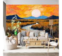Mural de pared de tamaño personalizado, autoadhesivo, tela extraíble, paisaje del desierto, río, sol, estilo impresionista, gran adhesivo decorativo para sala de estar