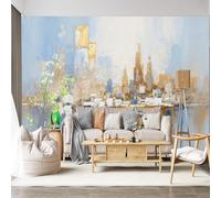 Mural de pared de tamaño personalizado, autoadhesivo, tela extraíble, paisaje urbano abstracto, pintura metálica dorada texturizada, arte moderno, decoración grande para sala de estar