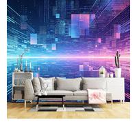 Mural de pared de tamaño personalizado, autoadhesivo, tela extraíble, paisaje urbano futurista, luces de neón, efecto 3D, decoración grande para sala de estar