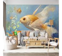 Mural de pared de tamaño personalizado, autoadhesivo, tela extraíble, pez dorado, koi, océano acuático, vida subacuática, gran adhesivo decorativo para sala de estar