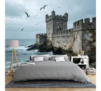 Mural de pared de tamaño personalizado, frente al mar, castillo medieval con gaviotas, paisaje, extraíble, autoadhesivo, para dormitorio, sala de estar