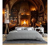 Mural de pared de tamaño personalizado, laboratorio de alquimia con chimenea y pociones vintage, papel tapiz autoadhesivo extraíble para dormitorio y sala de estar